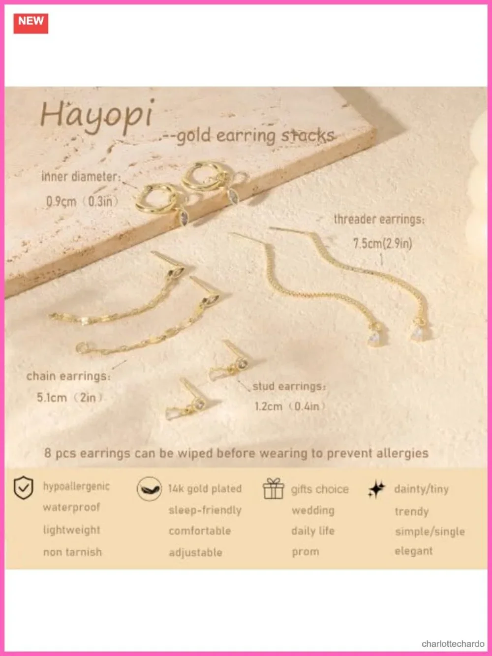 Dainty Gold Plated 14K Chain Drop Earrings Set